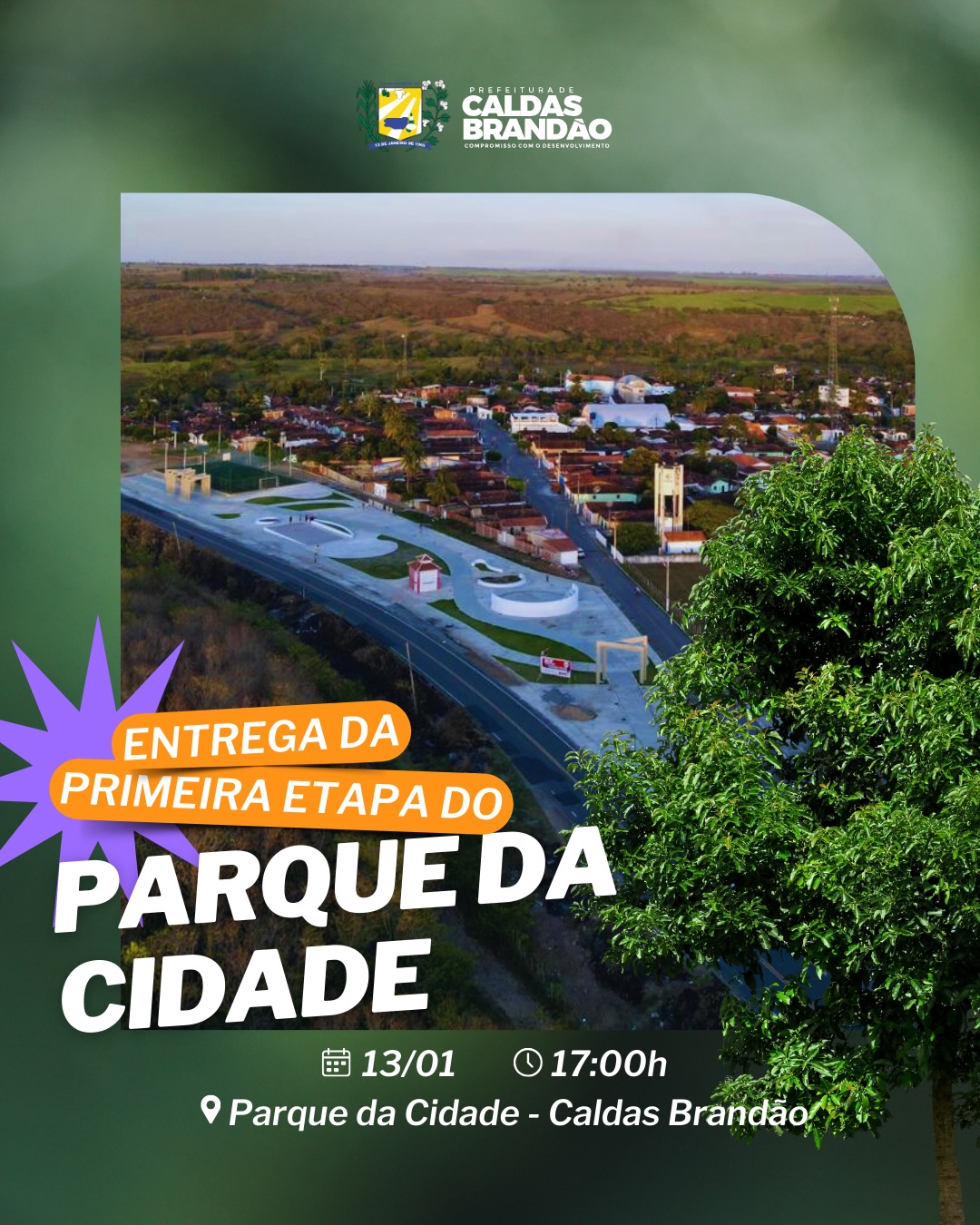 FÁBIO ROLIM CONFIRMA ENTREGA DO PARQUE DA CIDADE, ÔNIBUS ESCOLAR E VAN DA SAÚDE NOS 61 ANOS DE CALDAS BRANDÃO