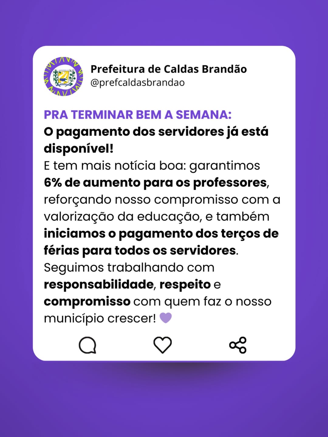 PREFEITURA DE CALDAS BRANDÃO ANUNCIA PAGAMENTO DA FOLHA SALARIAL E REAJUSTE PARA PROFESSORES